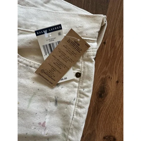 New Polo Ralph Lauren Avery Jean Cream Paint Splattered Jeans Size 29 Jeans